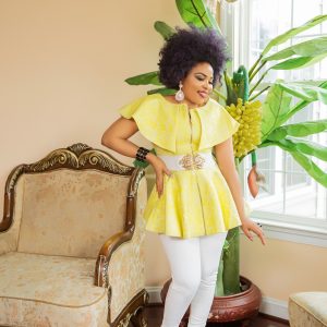 Peplum top with shoulder sleeves yellow